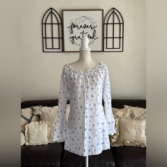 Vintage Victoria's Secret Floral White Boho Festival Cotton Dress Bell Sleeve M - Picture 13 of 14